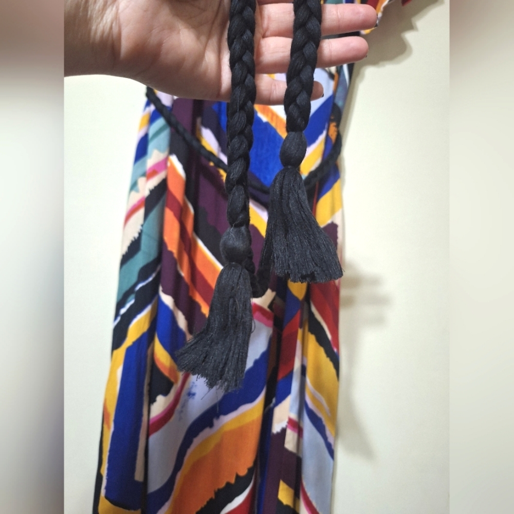 Pink Pineapple Abstract Rayon Flutter Sleeve Maxi Dress with Pockets Small Boho - Picture 3 of 9